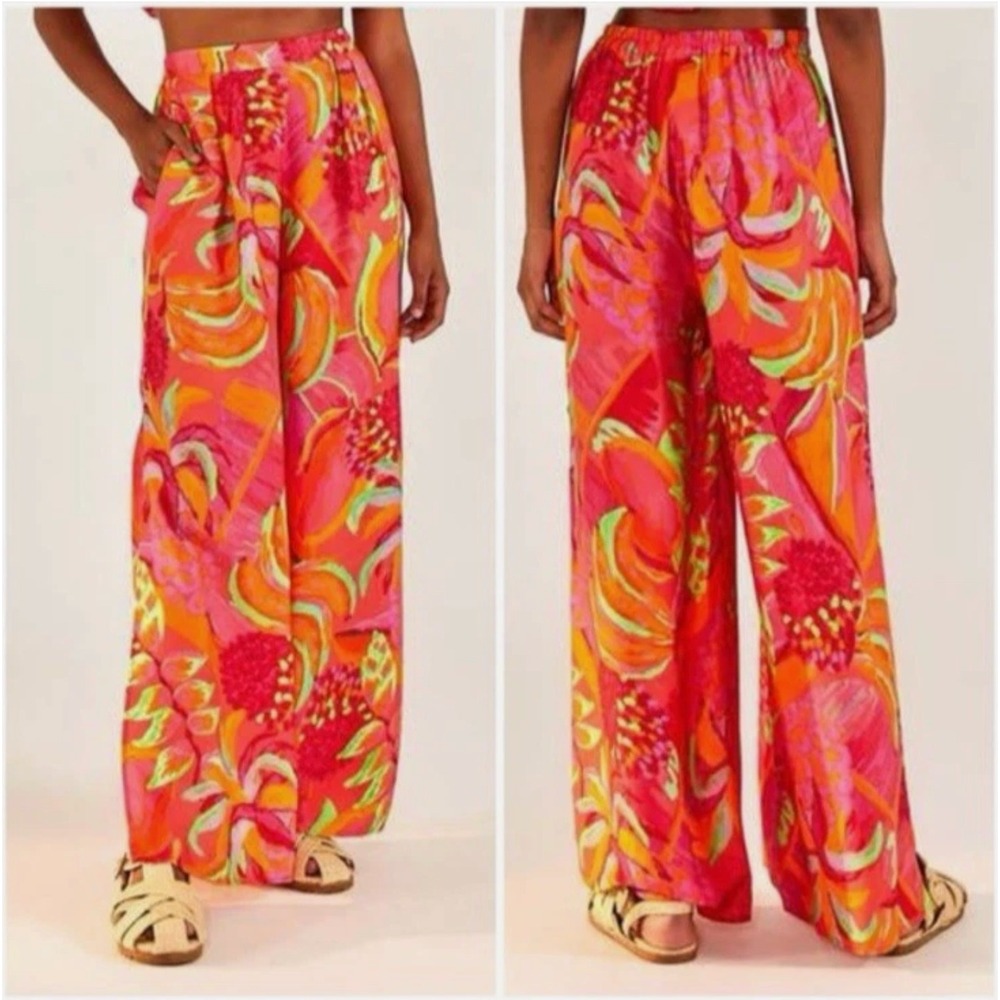 Farm Rio Patterned Tropical Wide Leg High Rise Summer Colorful Pant - Picture 1 of 5